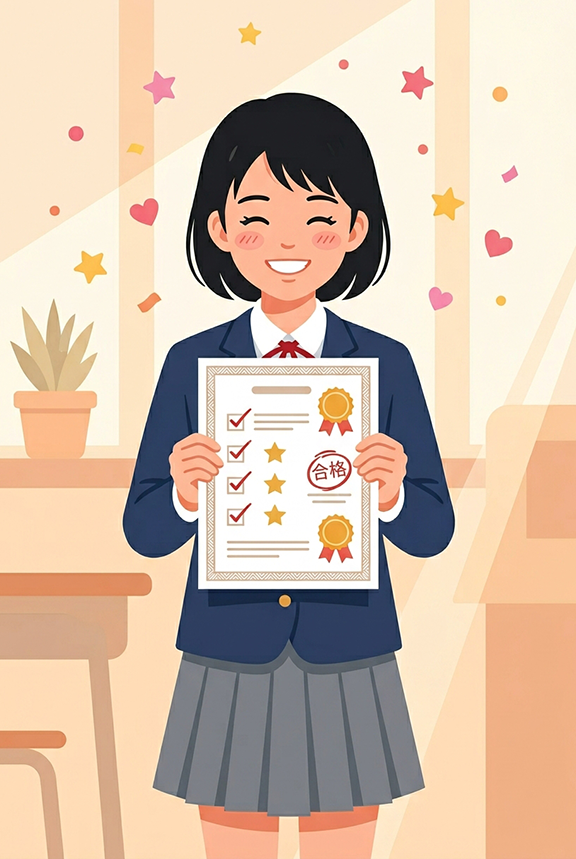 英検合格を果たした生徒の慶びの姿